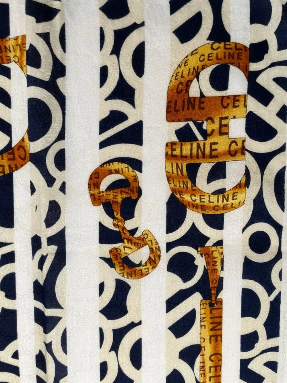 Vintage Celine Paris Monogram Cotton Jacquard Scarf 56 x 56 cm Graphic Logo